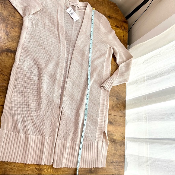 LOFT Rib Trim Open Front Linen Blend Cardigan, Oatmeal - Picture 10 of 11